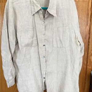 Chicos Beige Button-Up Linen Shirt